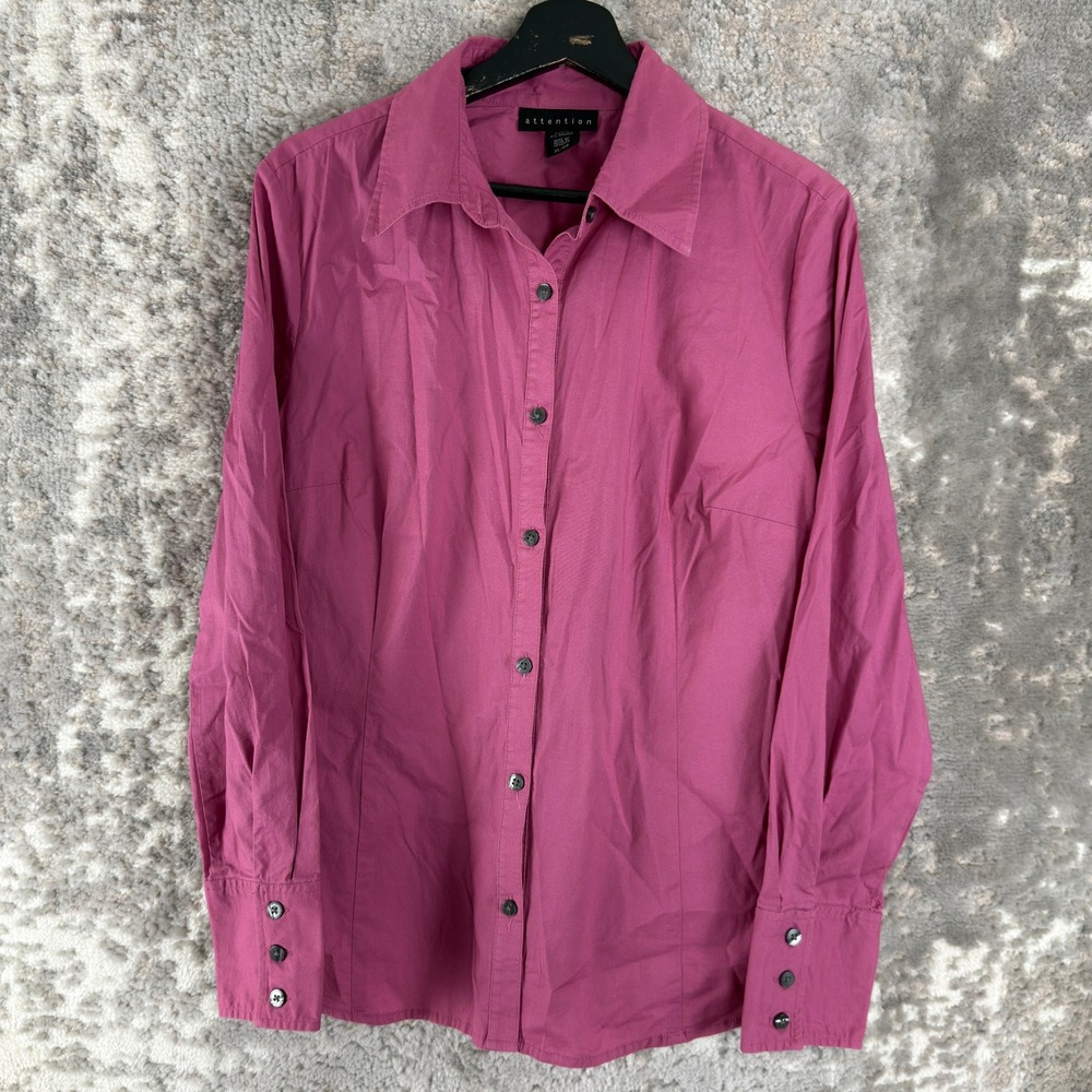 Attention Size XL Stretch Button Up Blouse Pink Long Sleeve Women
